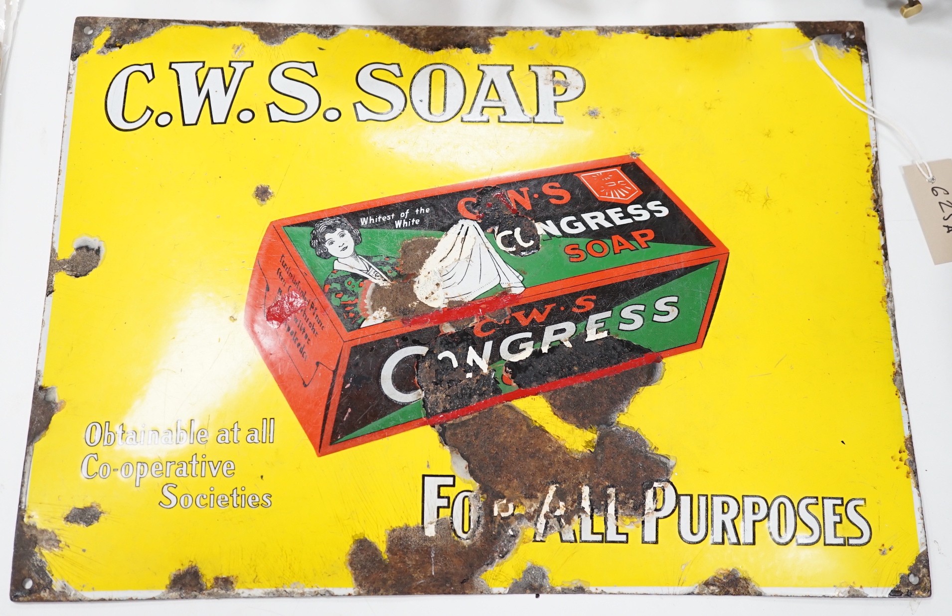 A CWS Soap enamel sign (Congress Soap Co.) 39 x 54cm